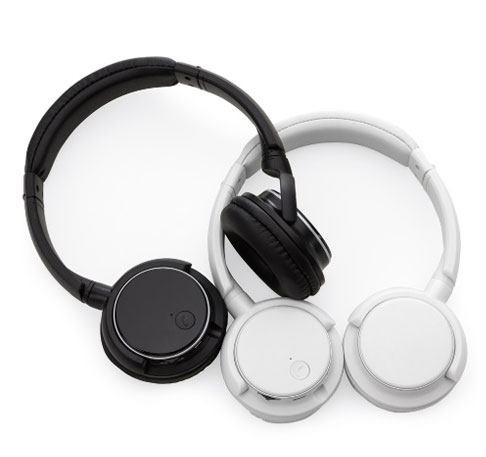 Fone de ouvido Bluetooth com haste ajustável e fones giratórios